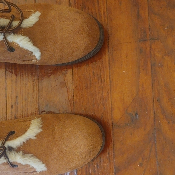 Amanda Smith Brown Leather/Suede Combat Boots with Faux Fur Trim Sz 6 - Picture 3 of 9